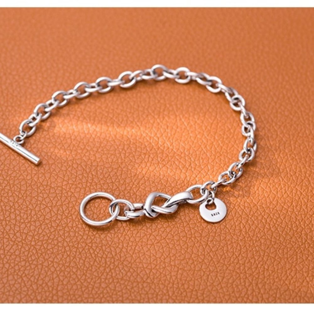 *NEW 925 Sterling Silver Link Toggle Bar Bracelet - Picture 8 of 9